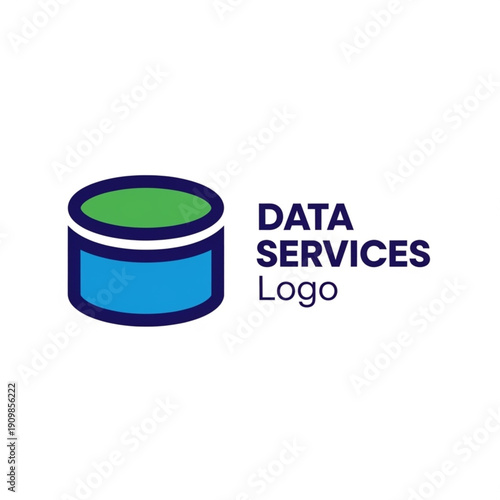 Modern Data Services logo design featuring a stylized database cylinder icon with blue and green colors on a white background.