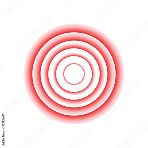 Red radiating pain circles, symbol of pain, target or radar vector illustration on transparent background
