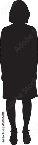 vector,silhouette of a front view women standing dressed in dress