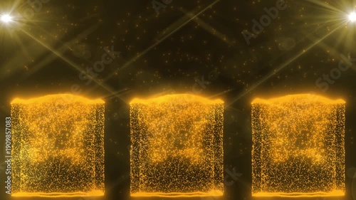 Abstract Cosmic Energy Light Effects, Bright Yellow Glowing Weaves Energetically, Dynamic Seamless Spiral Abstract, Futuristic Digital Technology Abstract Animation,  Golden Dust Particles Flowing 