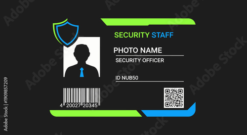 Security Guard ID Card Template with Placeholder Photo