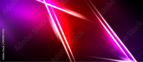 Abstract background features vibrant magenta, red gradients. Diagonal lines create dynamic visual effect. Dark areas contrast bright illumination.