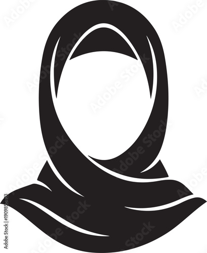 Muslim woman wearing hijab icon, black silhouette vector illustration.
