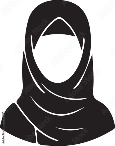 Minimalist Hijab Woman Silhouette Icon - Muslim Female Avatar Vector