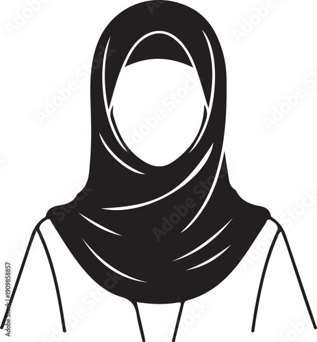 Stylized Black and White Hijab Woman Icon Vector