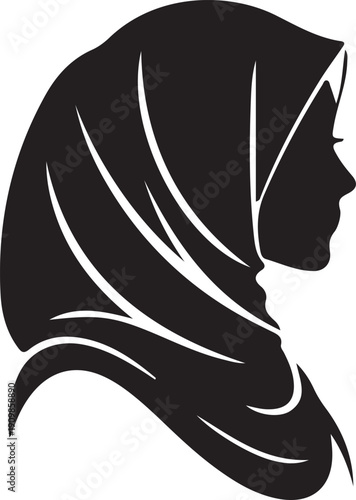 Muslim woman in hijab profile silhouette vector icon