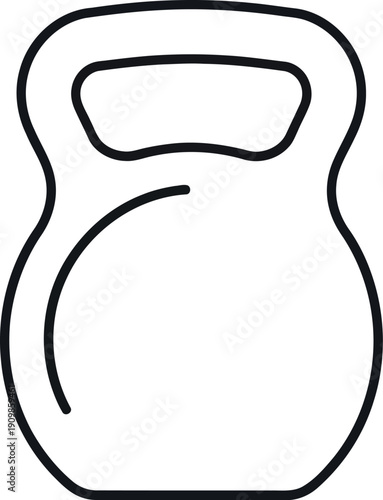 Simple black line icon graphic illustrating a classic kettlebell weight used for fitness training and strength conditioning exercises isolated on a white background.