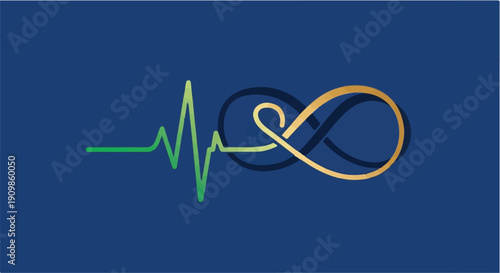 Heartbeat and infinity symbol in blue background