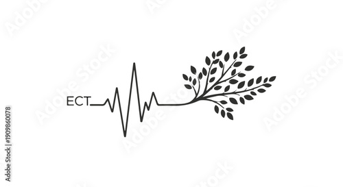 Minimalist illustration of ECT symbol with leafy branch