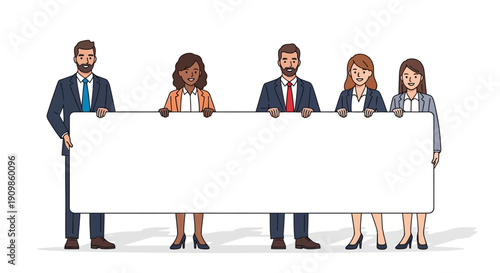 Diverse team of professionals holding a blank banner for message or announcement