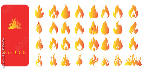 Fire icon collection. Fire flame symbol. Bonfire silhouette logotype. Flames symbols set flat style - stock vector.