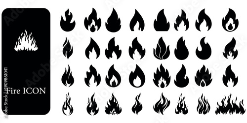 Fire icon collection. Fire flame symbol. Bonfire silhouette logotype. Flames symbols set flat style - stock vector.