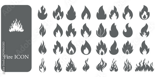 Fire icon collection. Fire flame symbol. Bonfire silhouette logotype. Flames symbols set flat style - stock vector.