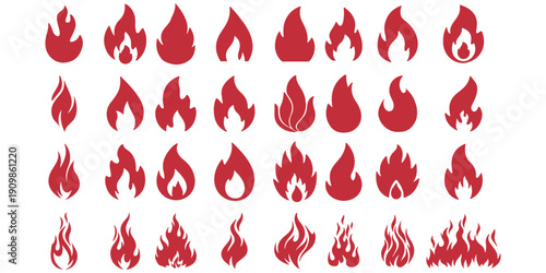 Fire icon collection. Fire flame symbol. Bonfire silhouette logotype. Flames symbols set flat style - stock vector.