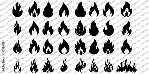 Fire icon collection. Fire flame symbol. Bonfire silhouette logotype. Flames symbols set flat style - stock vector.