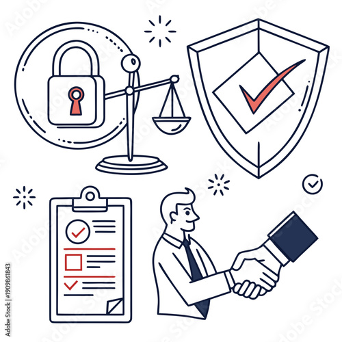 Businessman shaking hands with security and compliance icons
