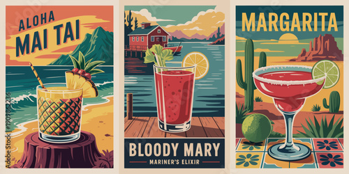 Bloody Mary cocktail poster, bold black text with MARINER'S ELIXIR below and Margarita in stemmed glass