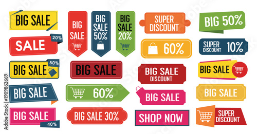Big sale and super discount banners with shopping cart icons, promotion elements