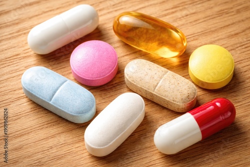 Wallpaper Mural Pills and capsules macro view. A set of tablets for prevention and health maintenance Torontodigital.ca