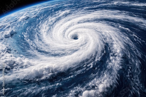 Wallpaper Mural Massive hurricane swirling over the ocean, captured from space. Dramatic satellite view of a powerful cyclone vortex symbolizing extreme weather and climate change Torontodigital.ca