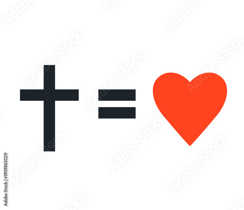 Cross love logo icon. Christian heart Jesus worship bible illustration. Vector sign love symbol.