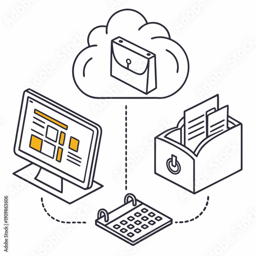 A diagram showing a computer syncing files with a cloud storage