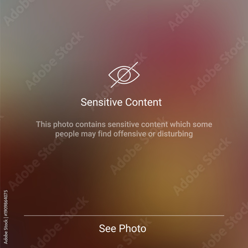 Censorship sensitive content warning eye icon. Photo censor content blur attention screen hidden template.