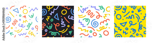 Abstract pattern doodle shape fun kid background. Vector color doodle line children party geometric design.