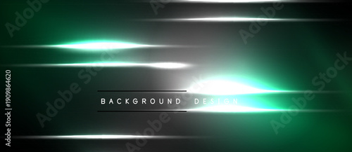 Dark background features vibrant teal lines, glowing effect. Minimalist design with text background design centered below bright streaks. Modern aesthetic.