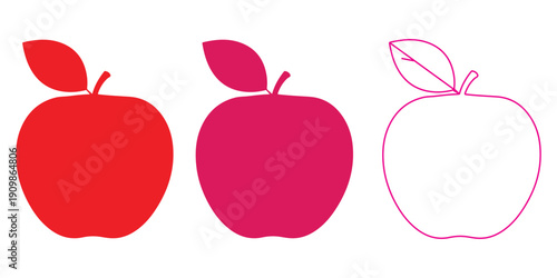 Minimalist Red and Pink Apple Icon Set  Modern Vector Illustration for Healthy Living and Design.