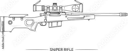 Sniper rifle with telescopic sight. Vector Outline Illustration
