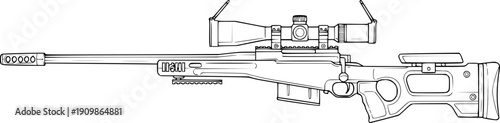 Sniper rifle with telescopic sight. Vector Outline Illustration
