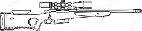 Sniper rifle with telescopic sight. Vector Outline Illustration

