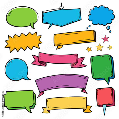 Colorful speech and thought bubble graphic set with various shapes and styles Vector