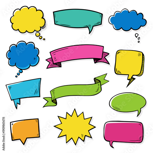 Colorful speech bubbles with animated and expressive designs for creative projects Vector