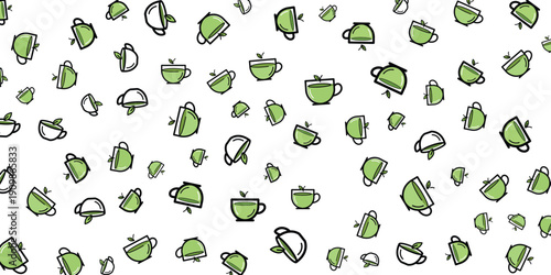 A delightful pattern of green tea cups with subtle details, perfect for a refreshing visual