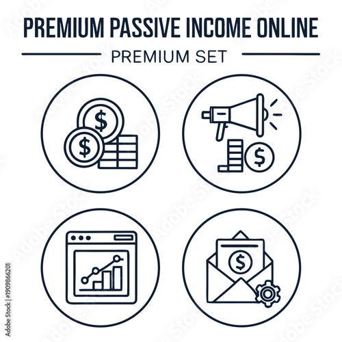 Premium passive income online icons set for financial growth and success