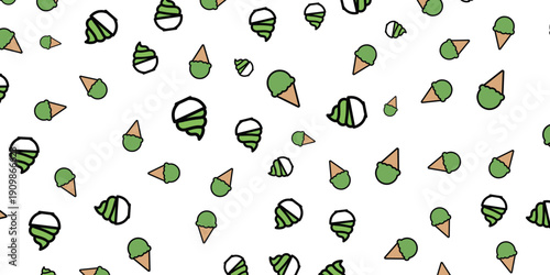 Cute Hand-Drawn Ice Cream Cones Scattered on a White Background - Playful Summer Treat Illustration