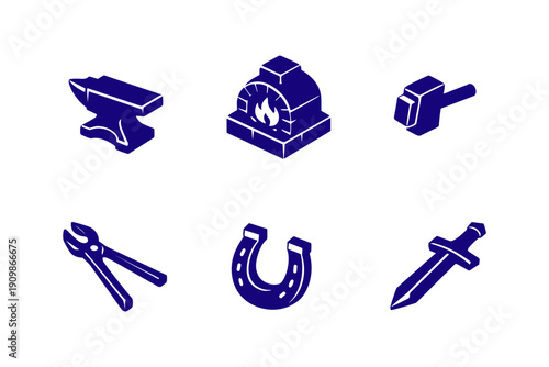 Blacksmith Tools Isometric Icons