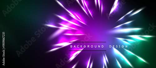 Vibrant neon burst radiates from center. Dark background contrasts bright colors, creating dynamic visual effect. Futuristic design element.