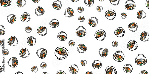 Seamless pattern of delicious homemade burritos with fresh ingredients, a delightful food background
