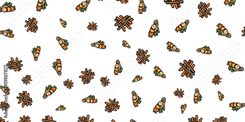 Scattered Autumn Elements on a White Background - Seamless Pattern