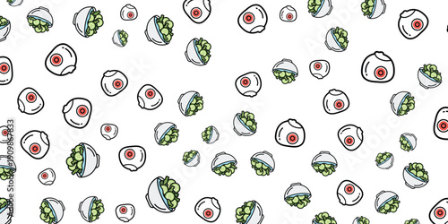 Whimsical Eyeball Pattern with Green Irises and White Sclera on White Background