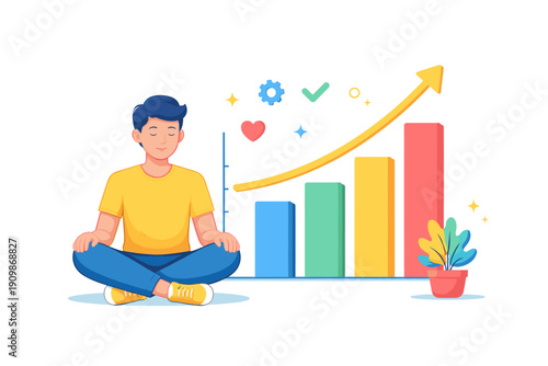 Man Meditating Near Growth Chart