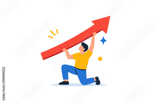 Man Holding Up Red Arrow