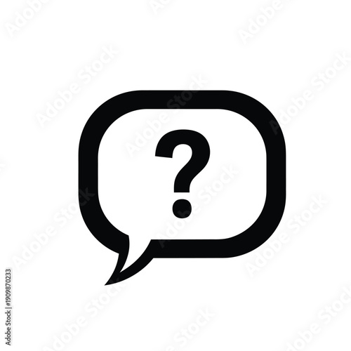 A black and white image of a speech bubble with a question mark
