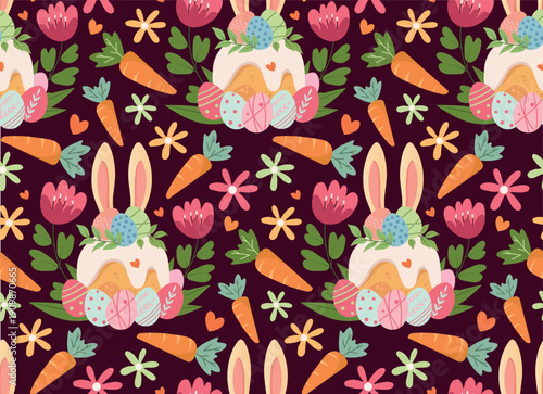 Seamless Easter Pattern with Kulich Cake and Decorated Eggs – Spring Holiday Vector Background