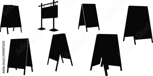 ​Set of blank sandwich board silhouettes and A-frame sidewalk sign vectors