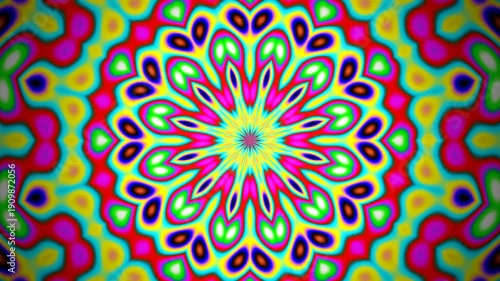 Abstract Geometric Kaleidoscope Grunge Texture with Hypnotic Rotating Mandala Pattern and Digital Noise