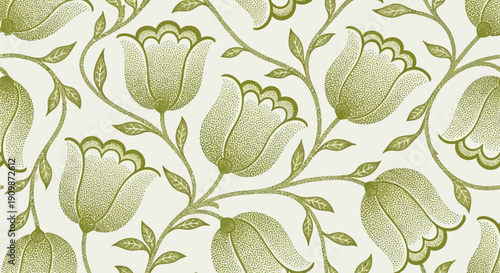 Vines and flowers pattern illustration from a top view, featuring floral elements in a repeating design